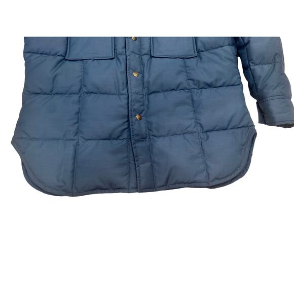 Vtg Eddie Bauer Goose Down Jacket Coat Snaps Puffer Snaps Chambray Blue Shacket - Picture 14 of 14